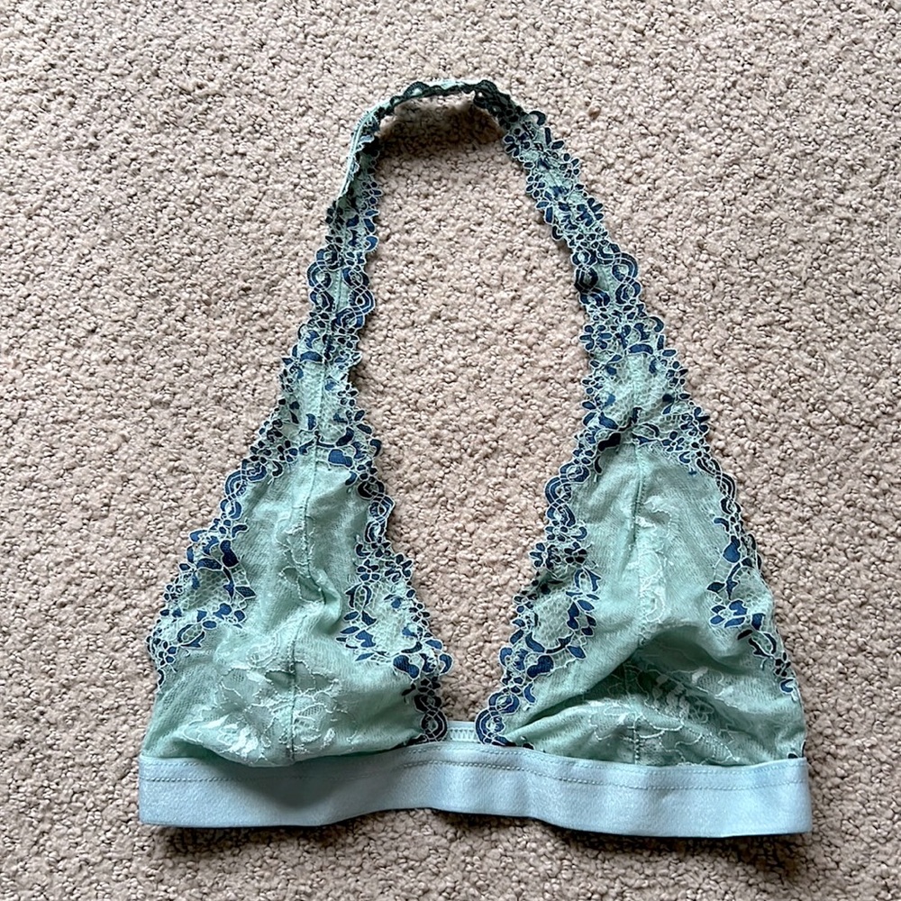 Green + Blue Lace Halter Bralette